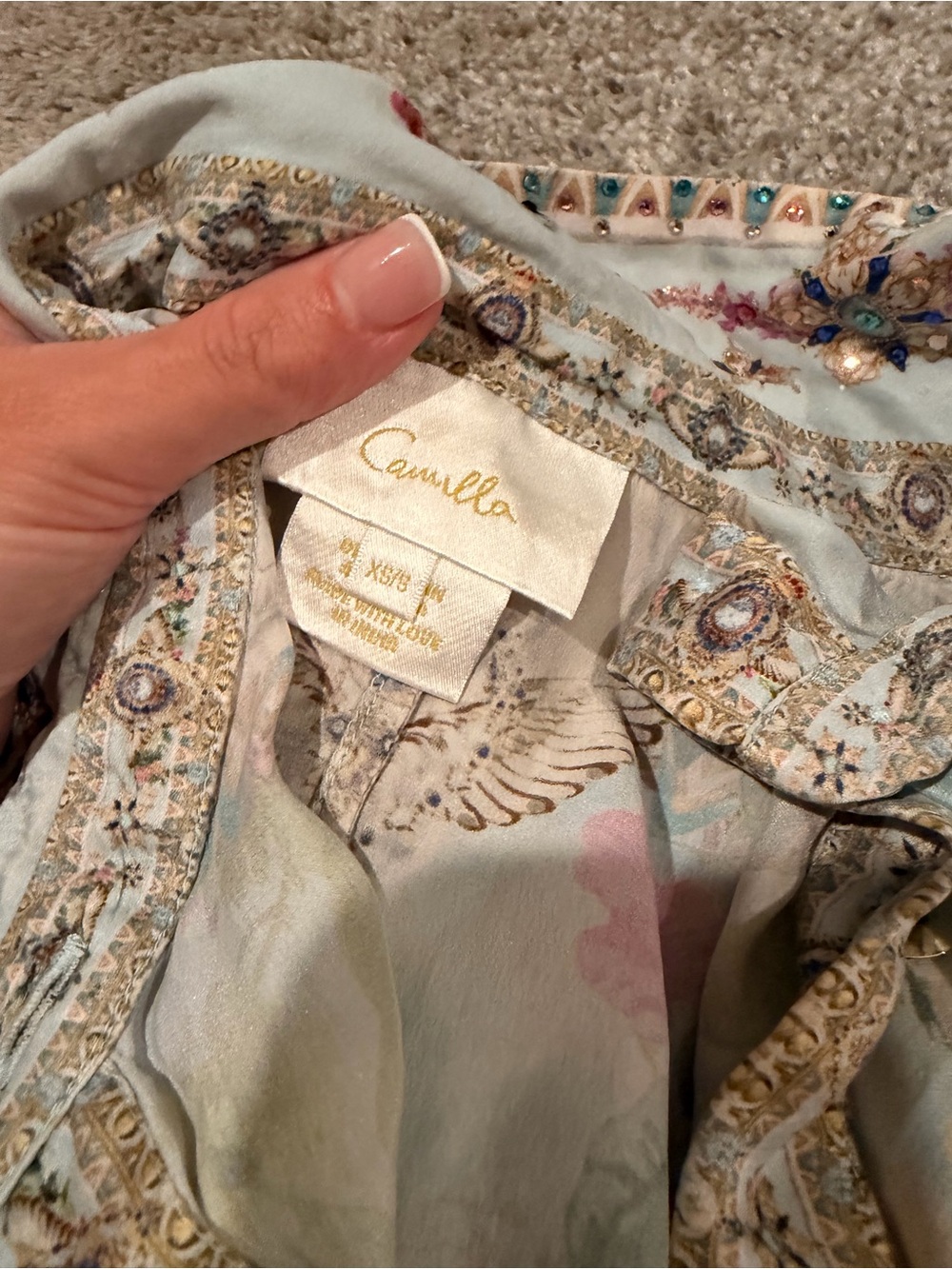 Camilla Pastel Floral Button-Front Blouse in Cream, Blue, Pink - Picture 2 of 3